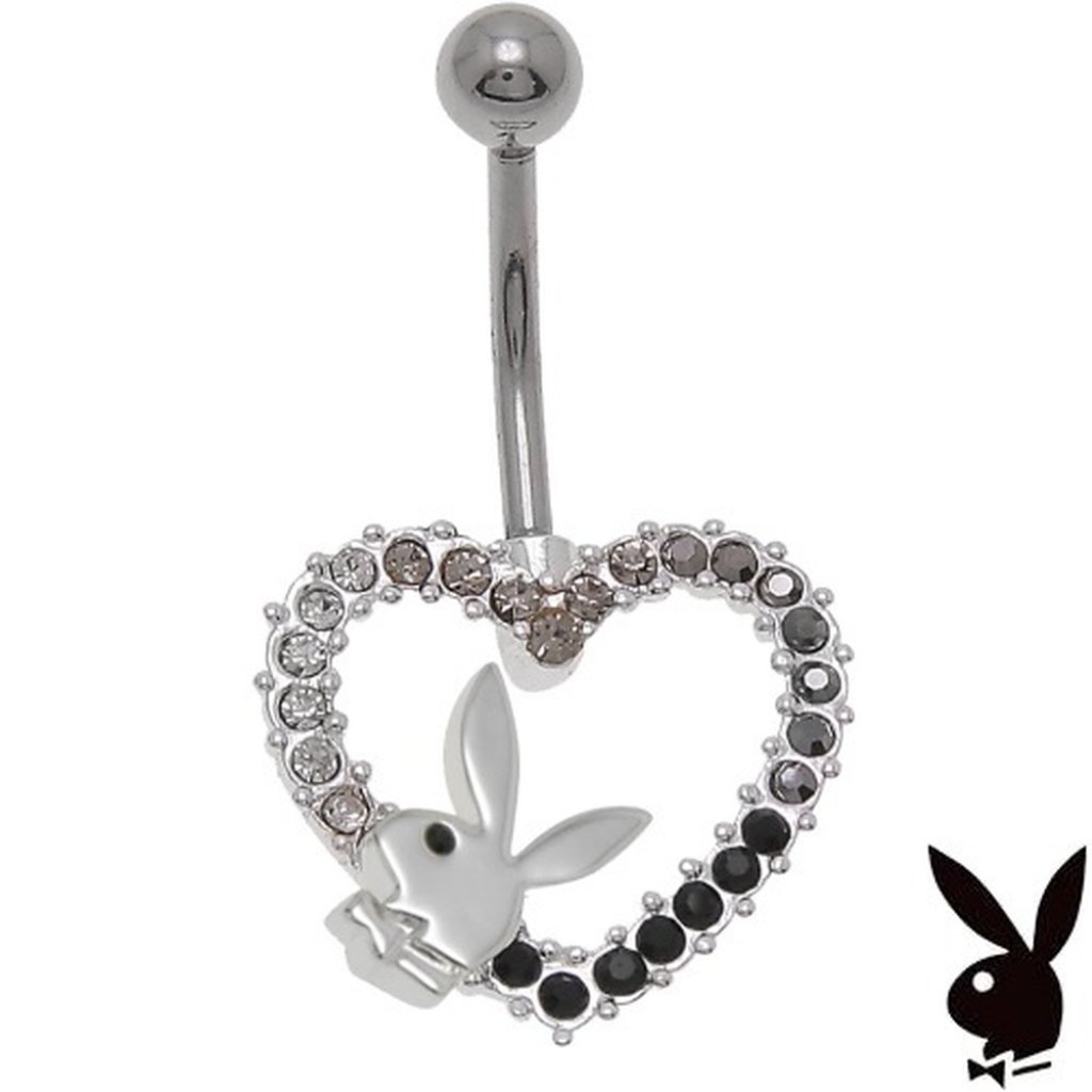 Playboy Belly Ring Bunny Logo Black Crystal Heart Nwt Nib Licensed Y2k Love Xoxo 25$